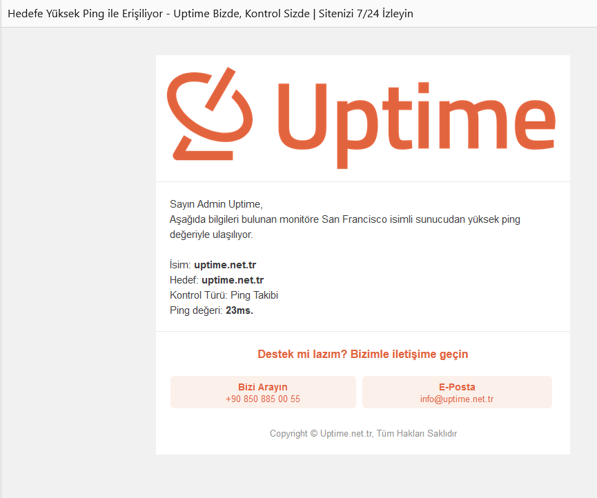 E-Posta Yüksek Ping Bildirimi Örneği