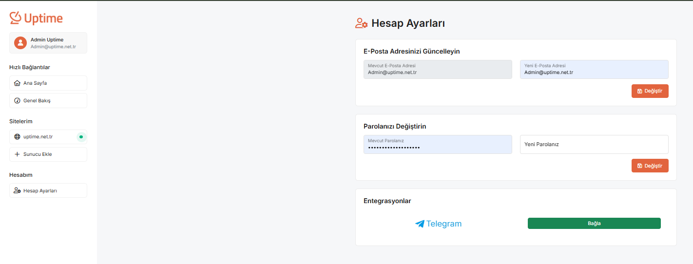 Hesap Ayarları Sayfası